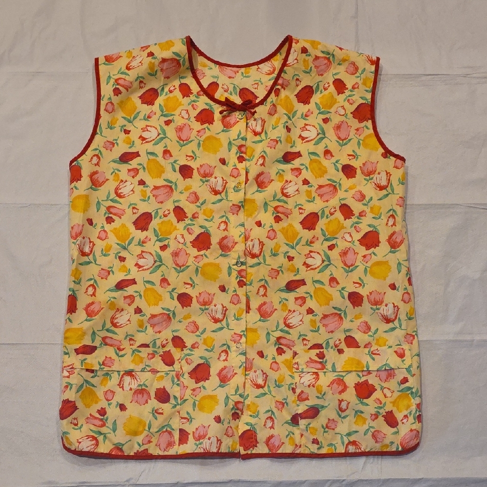 Vintage Floral Smock Apron Snap Front Pockets Cottagecore Grandmacore M‎